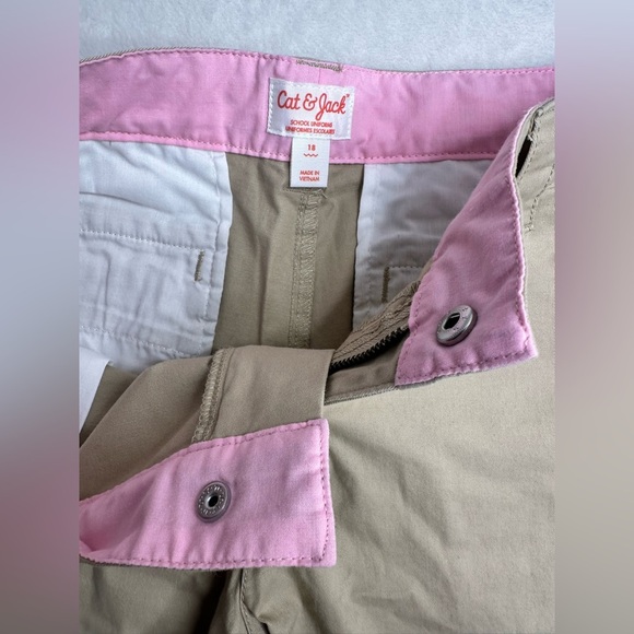 Cat & Jack Girl's Size 18 Chino Flat Front Beige Shorts Adjustable Waist Uniform - Picture 7 of 11